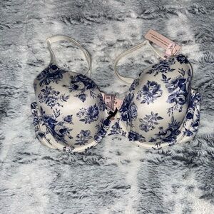 Floral Blue and White Women's Bra